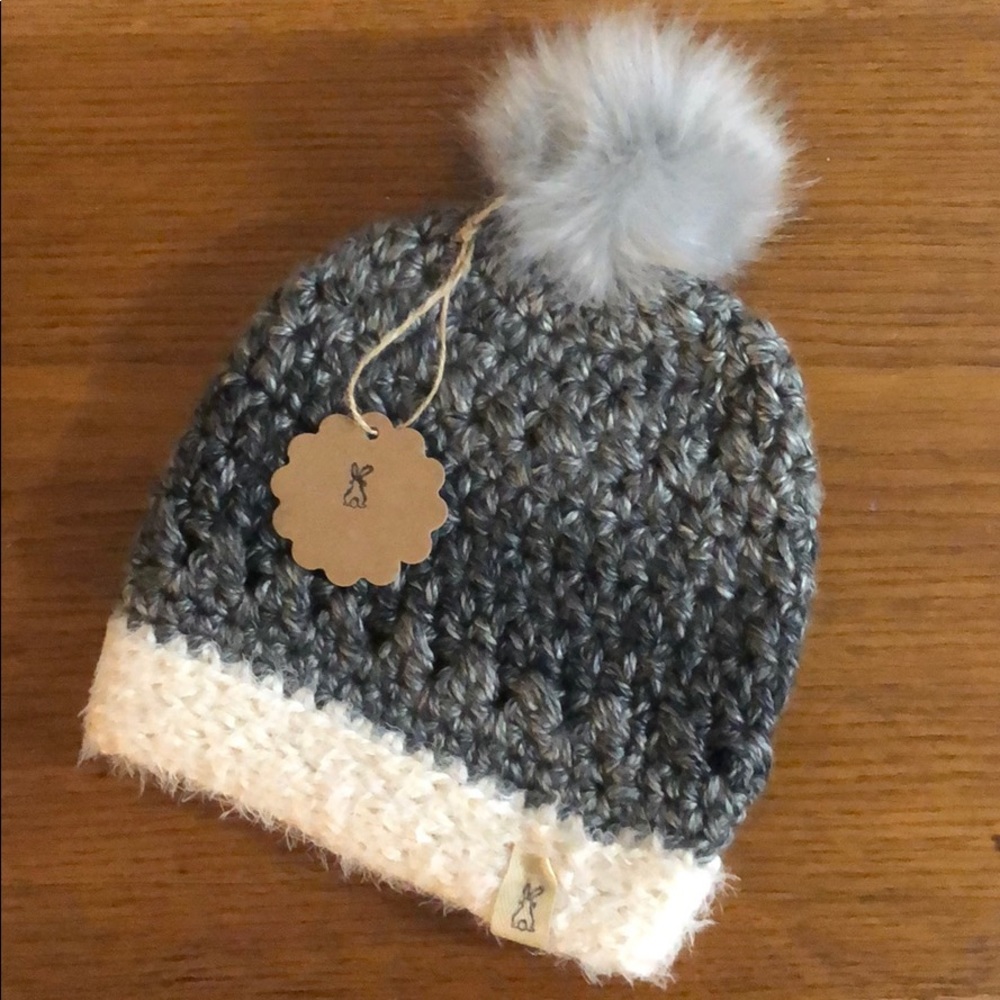 Winter Gray Variegated Crochet Hat W/Pom Pom